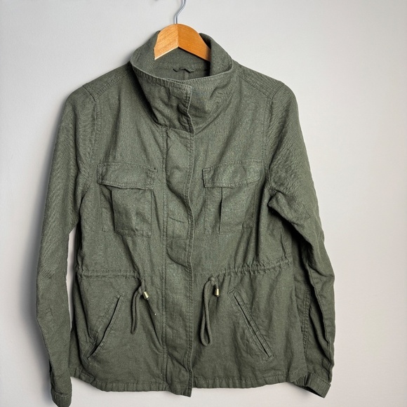 Old Navy Women's Zip Up Linen Field Jacket Collared Army Green Medium Outdoor - Picture 4 of 14